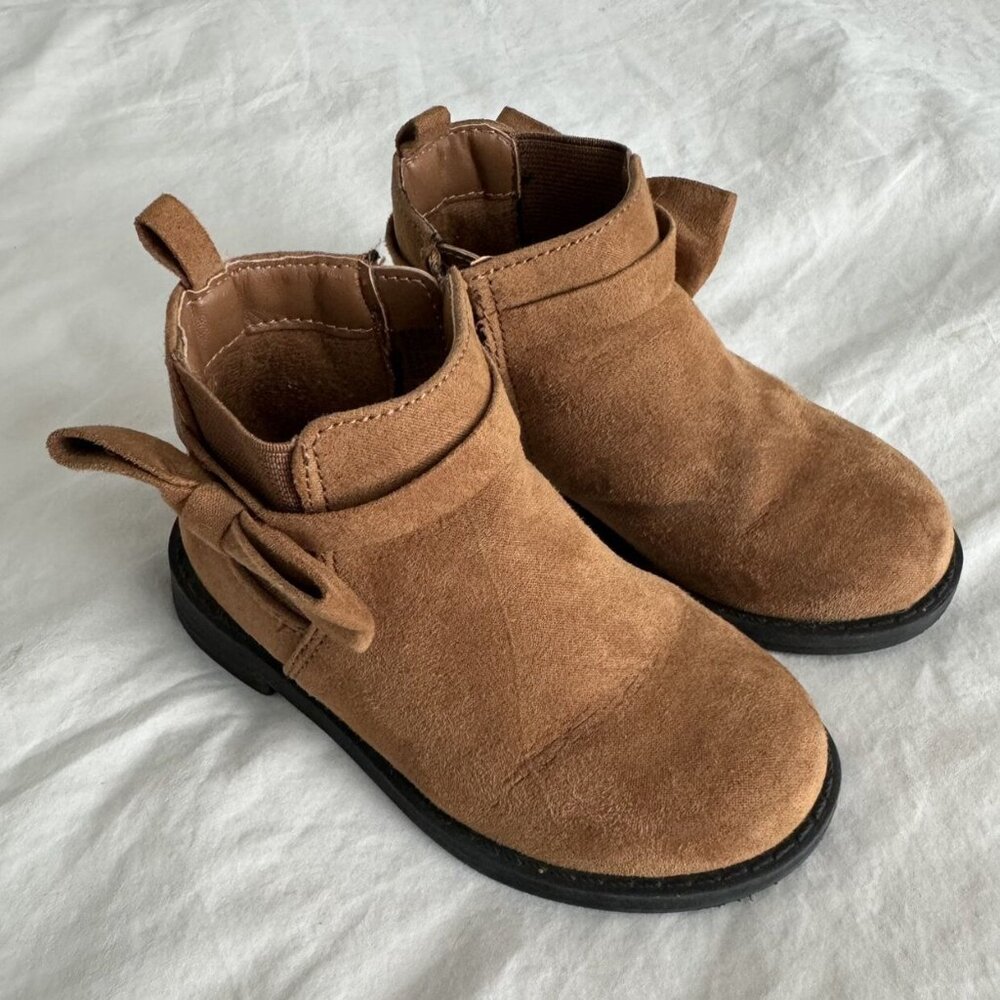 Vegan Suede Bow Ankle Boots (Size 8)